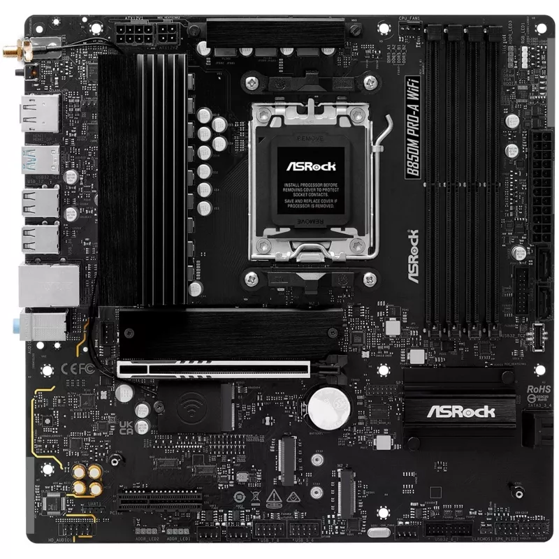 Emolevy ASRock B850M Pro-A WiFi micro ATX – AMD B850, kanta AM5, DDR5, 4x DIMM, 256 GB, Wi-Fi, 2,5 Gb LAN