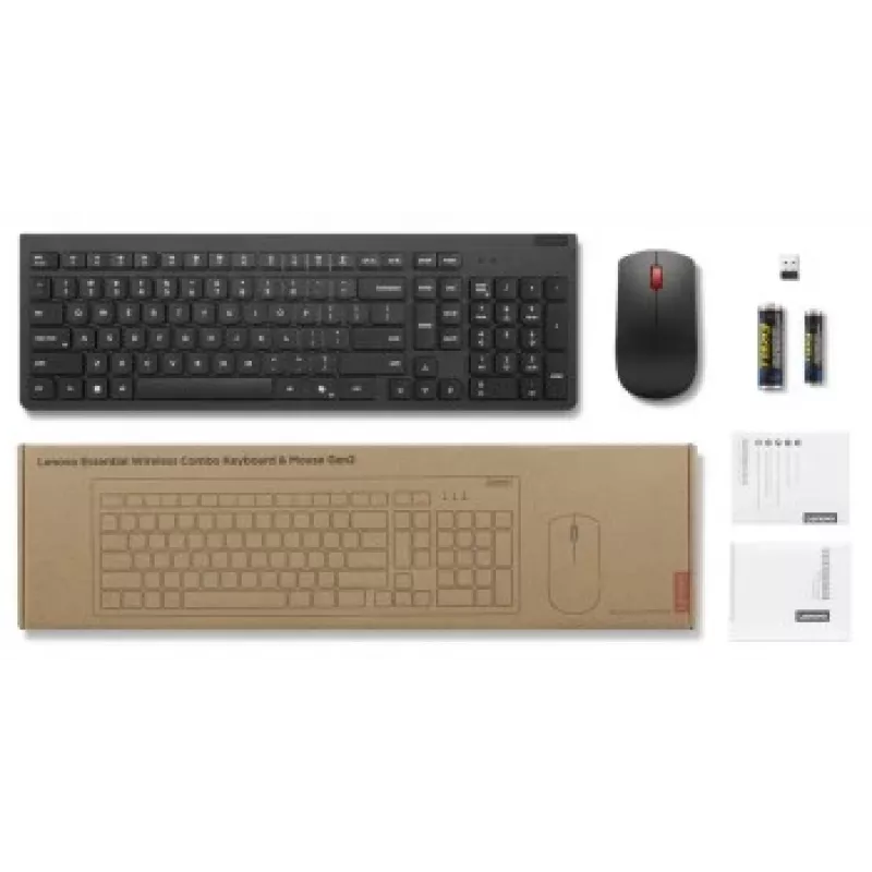 Langaton näppäimistö-hiiri-sarja Lenovo Essential Wireless Combo Gen2 — musta, kompakti asettelu, langaton yhteys