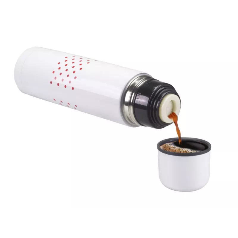 Beper BI.504 tyhjiöeristetty termospullo 500 ml, ruostumaton teräs, mukilla, punainen pilkullinen