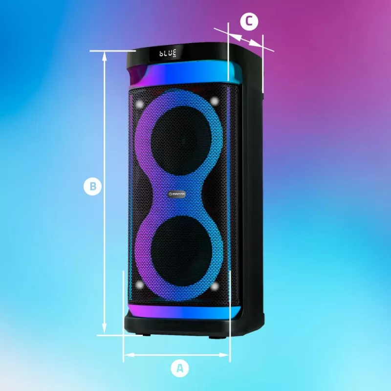 Kannettava kaiutin MANTA SPK0601B100, 100 W, Bluetooth, karaoke, langaton mikrofoni, akku, taajuuskorjain, diskovalot