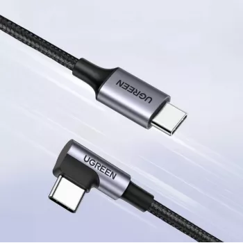 Ugreen USB-C (suora) / USB-C (kulma) PD QC 60W 3A 0,5 m US255 (harmaa)