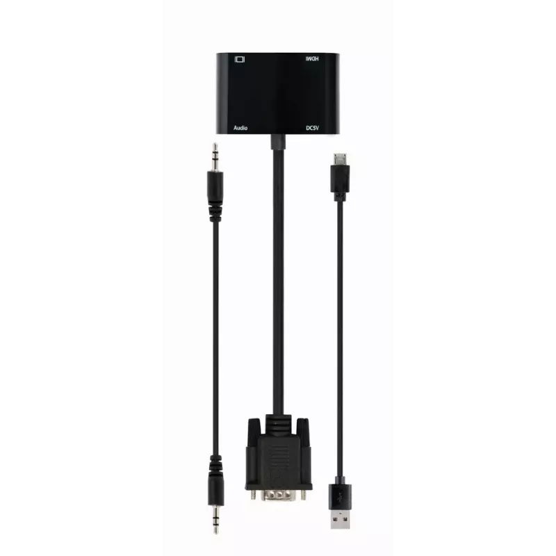 Videokaapeli-adapteri GEMBIRD A-VGA-HDMI-02 0,15 m — HDMI + VGA (D-Sub) naaras VGA (D-Sub) uros, musta