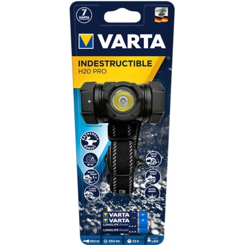 Otsalamppu Varta INDESTRUCTIBLE H20 PRO musta LED 350 lm