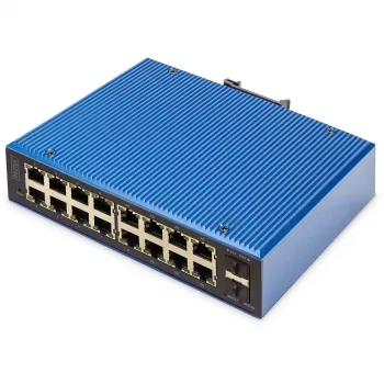 DIGITUS Industrial L2 Managed Gigabit Ethernet -kytkin 16x RJ-45 + 2x SFP, 12–48V DC, 8000 MAC