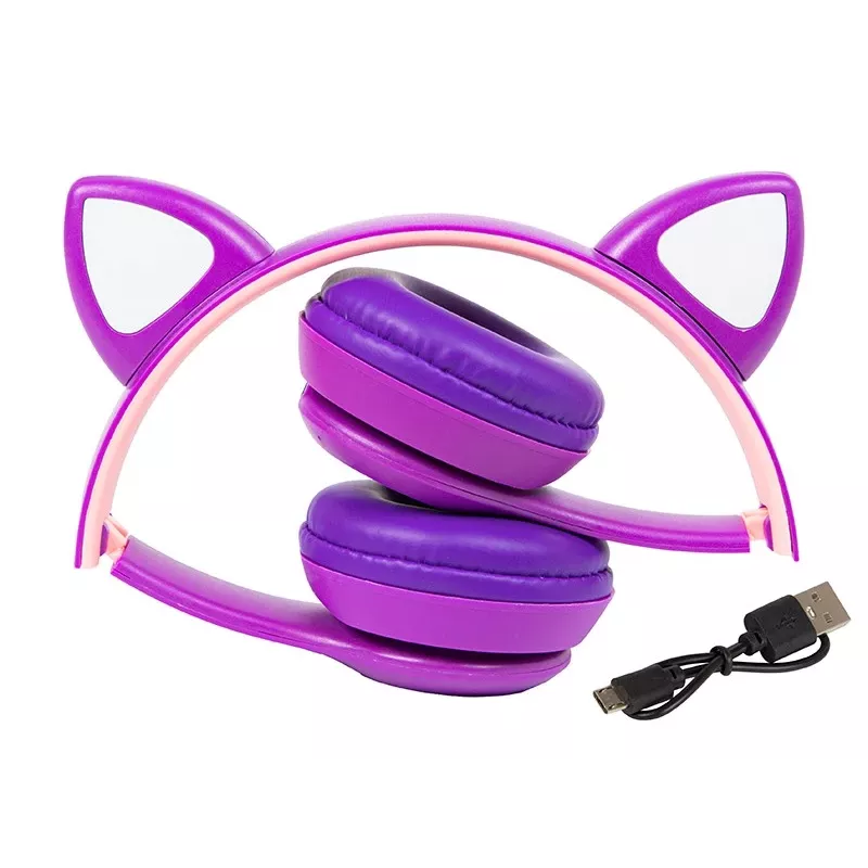 Langaton kuulokemikrofoni Bluetooth 5.0 LED lapsille violetti korvat