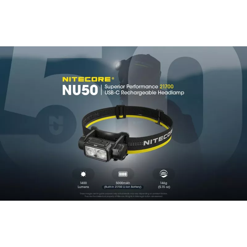 Otsalamppu Nitecore NU50 musta keltainen LED vedenpitävä iskunkestävä