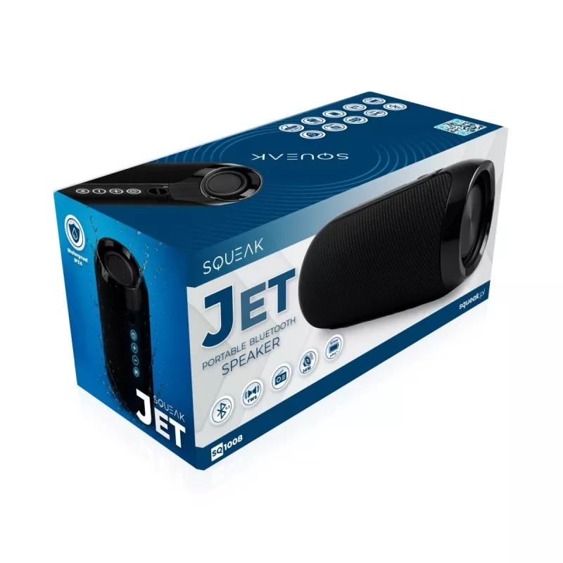 Kannettava Bluetooth-stereokaiutin SQUEAK SQ1008 — 14W RMS, Bluetooth 5.3, 1200 mAh, IPX4, FM, LED, AUX, USB