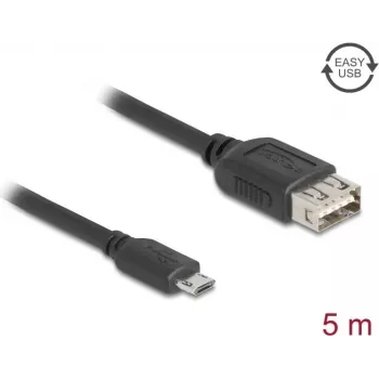 USB-kaapeli DELOCK 81521 — USB 2.0, Micro-USB B – USB A, 5 m, musta