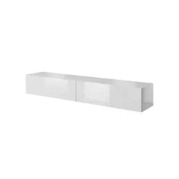 TV-taso cama meble SLIDE 200 — 2000×400×300 mm, valkoinen korkeakiiltoinen MDF-levy, valkoinen runko
