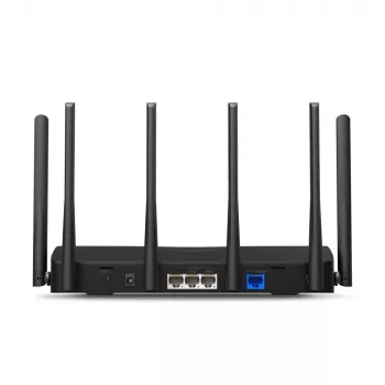 Pöytäreititin MERCUSYS MR47BE — tri-band Wi-Fi 7 (2,4/5/6 GHz), 9300 Mbit/s, 3× RJ-45, 2,5GbE, 6 ulkoista antennia