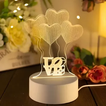 Yövalo Extralink HOME 3D optinen illuusio neljä sydäntä USB-yöpöytävalo