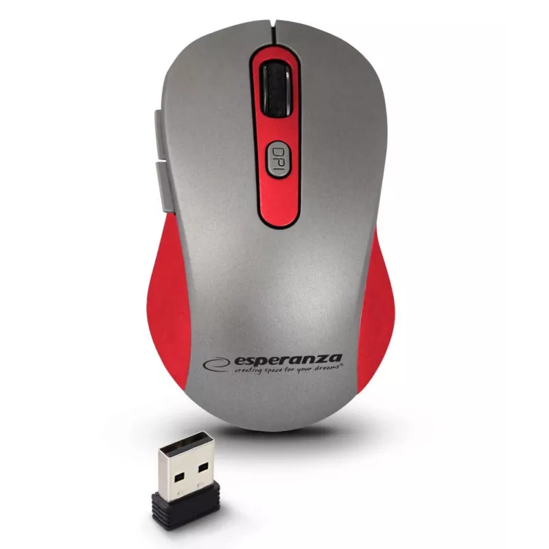 Langaton optinen hiiri ESPERANZA EM131R 2,4 GHz, 1600 DPI, molempikätinen, nano-USB-vastaanotin, 6 painiketta, harmaa