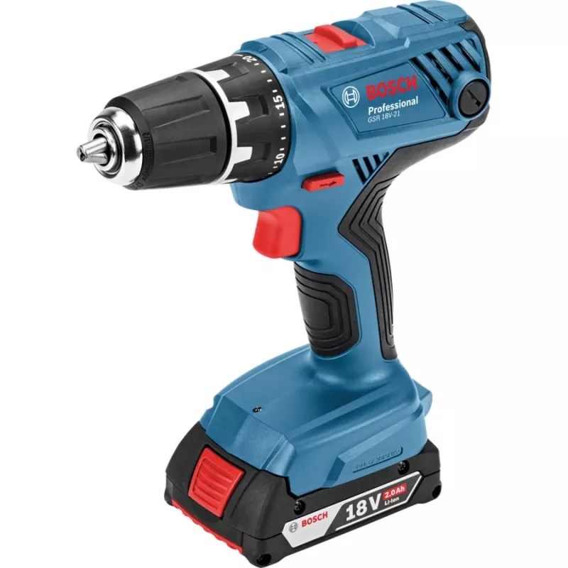 Bosch GSR 18V-21 Professional 06019H1008 akkuporakone-ruuvinväännin, 18 V, 55 Nm, 13 mm istukka, 2 akulla, sininen/musta