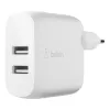 Belkin BOOST CHARGE - verkkolaite - 24 W - QC 3.0 - 2 lähtöliitäntää (USB) - valkoinen (WCB002VFWH)