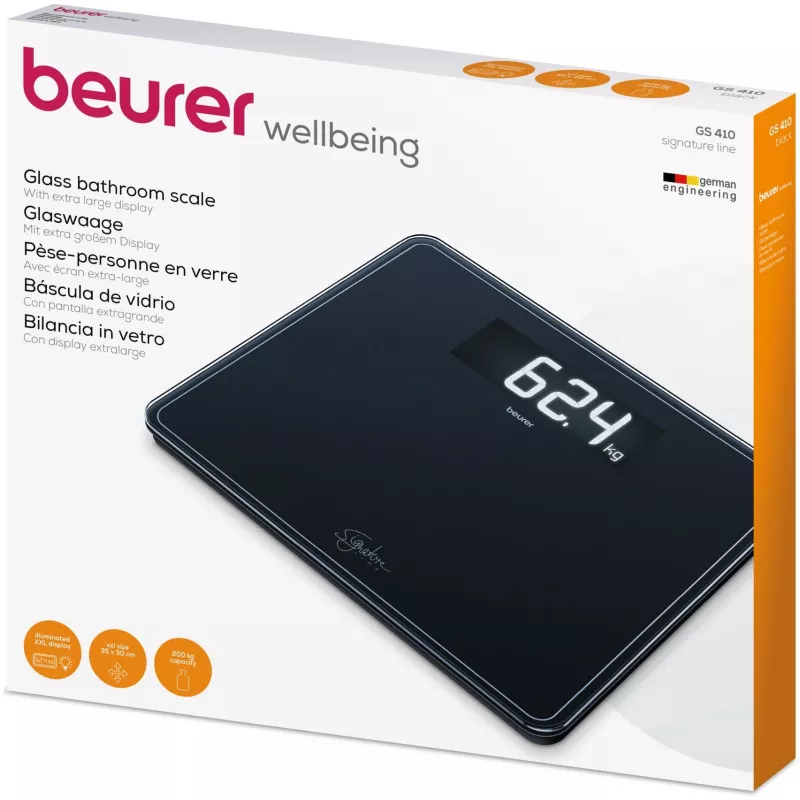 Henkilövaaka Beurer GS 410 Signature Line – musta lasipinta, malli 735.76