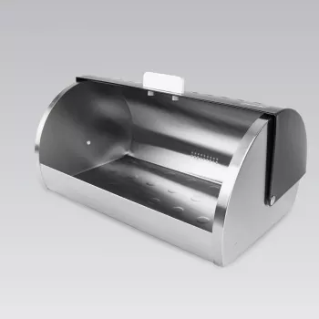 Maestro MR-1676 musta pöytäleipälaatikko – ruostumaton teräs, taittokansi, 385×255×190 mm