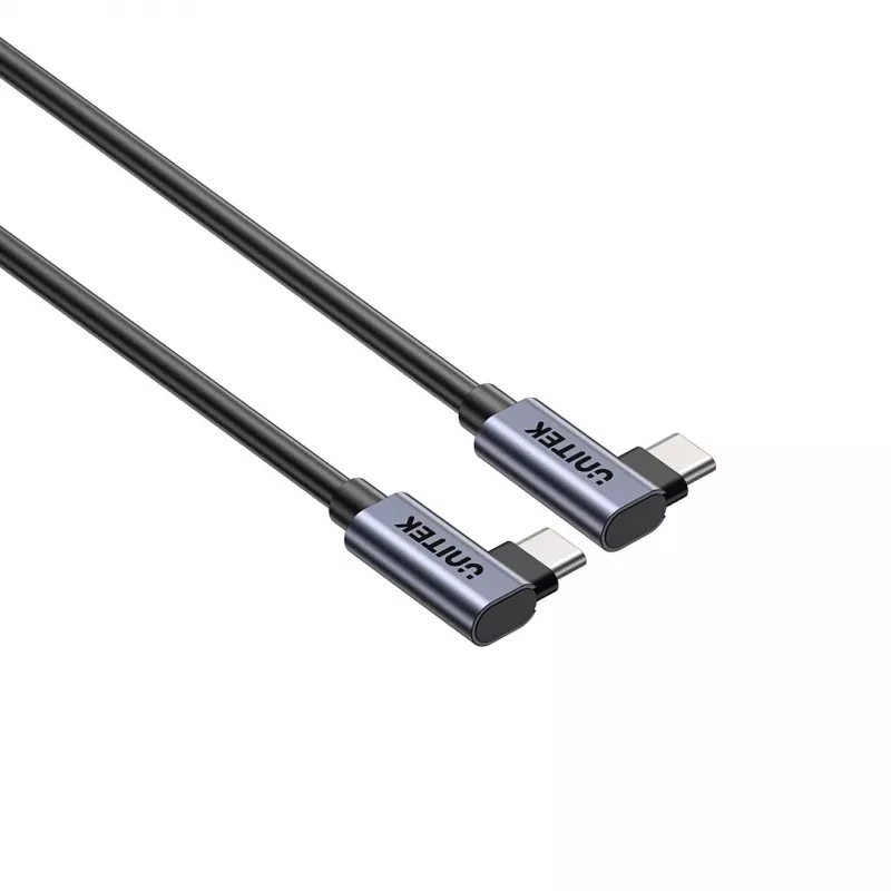 USB-C-kaapeli Unitek C14147ABK01 90°–90° PD 100W 0,5 m, kulmaliitin–kulmaliitin, musta