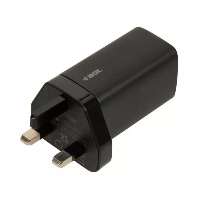 iBOX C-65 musta, yleislaturi GaN 65 W UK-pistokkeella