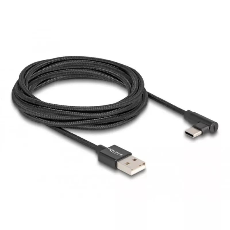 DeLOCK USB 2.0 -kaapeli Type-A uros USB Type-C uros kulmaliitin 3 m musta