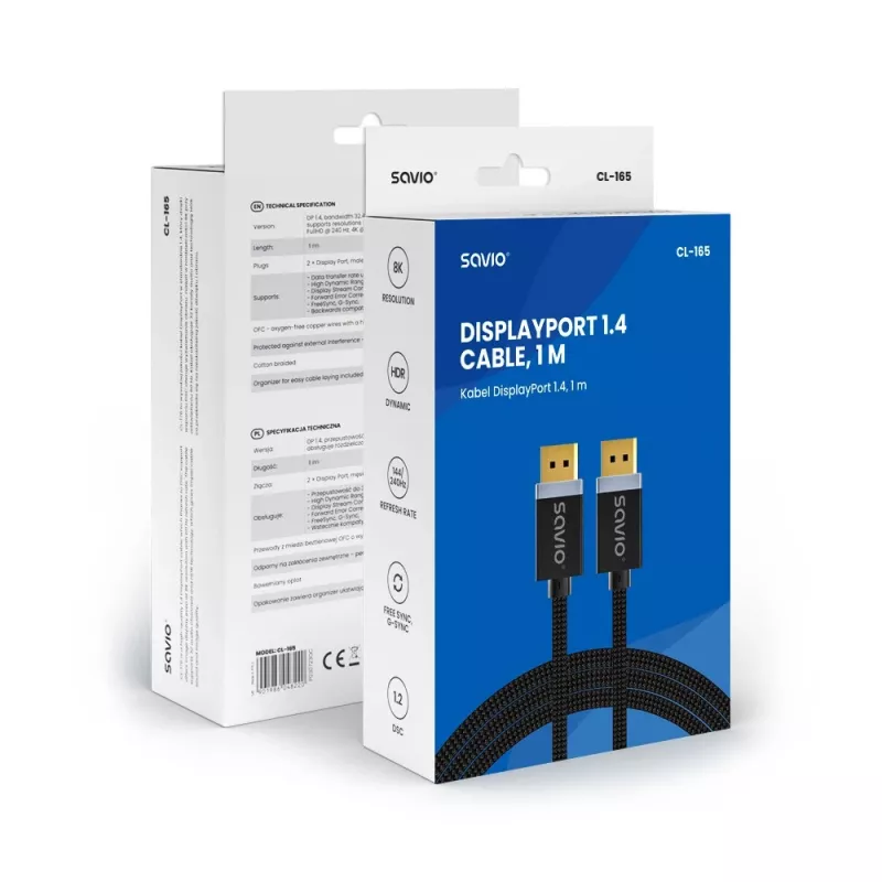 DisplayPort-kaapeli Savio CL-165 1 m musta