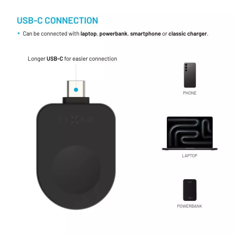 Kiinteä USB-C-latausadapteri FIXED FIXDW-AWAP-BK Apple Watch Powerstation Uni, kompakti varaosa