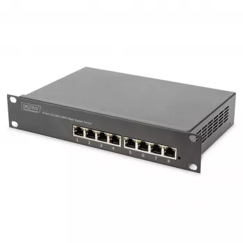 Kytkin DIGITUS 10 tuuman Gigabit Ethernet 8-porttinen hallitsematon - 8x Gigabit RJ45, rack-asennettava