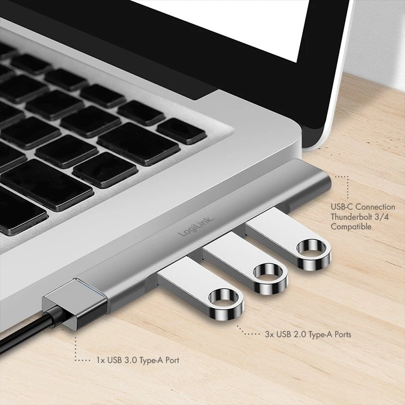 LogiLink USB 3.2 Gen1 -keskitin 4-porttinen USB-C 1x USB3.0 AF 3x USB2.0 AF UA0437