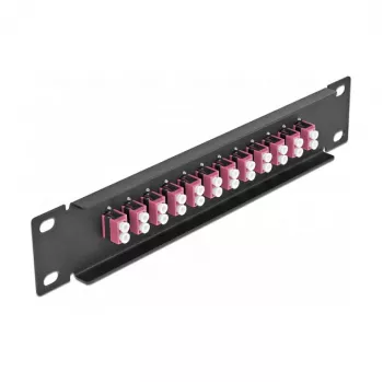 Kuitu-kytkentäpaneeli DeLOCK 10 inch 12 porttia LC Duplex violetti 1U musta
