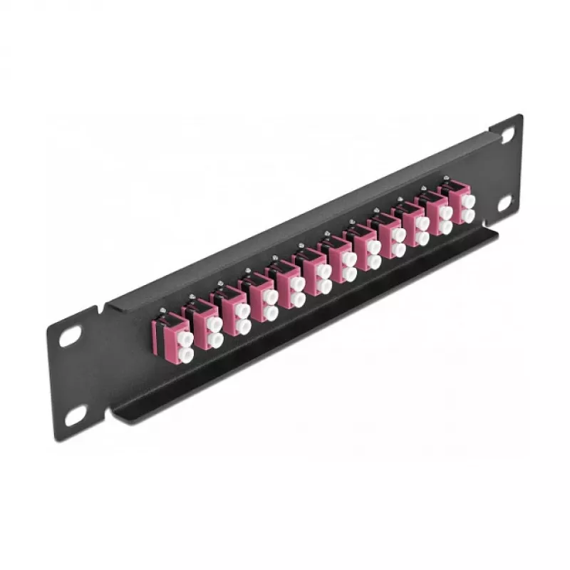 Kuitu-kytkentäpaneeli DeLOCK 10 inch 12 porttia LC Duplex violetti 1U musta