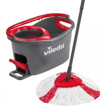 Wischmopp VILEDA EasyWring & Clean Turbo, punainen teknopolymeeriämpäri, irrotettava pestävä mikrofiberpäällinen, koville lattioille