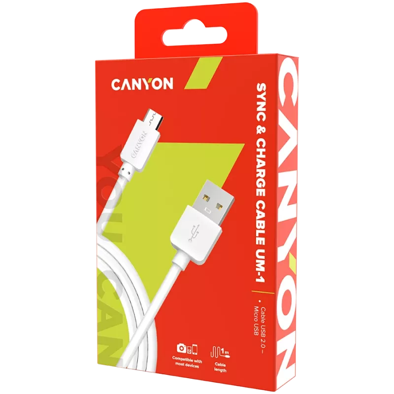 CANYON UM-1 -kaapeli MicroUSB 5W 1 m valkoinen