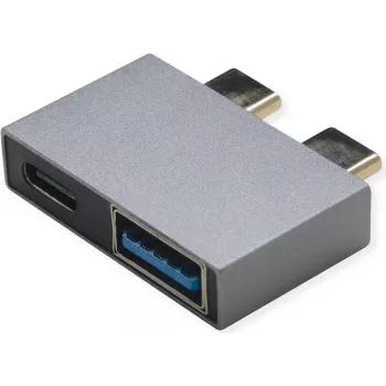 ROLINE USB 3.2 Gen 2 -sovitin, 2x USB Type-C - 1x Type-A + 1x C, uros/naaras, hopeanvärinen (12.03.2946)