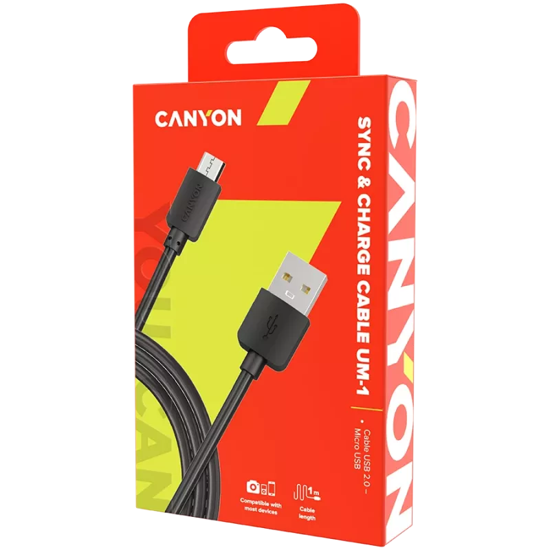CANYON UM-1 -kaapeli MicroUSB 5W 1 m musta