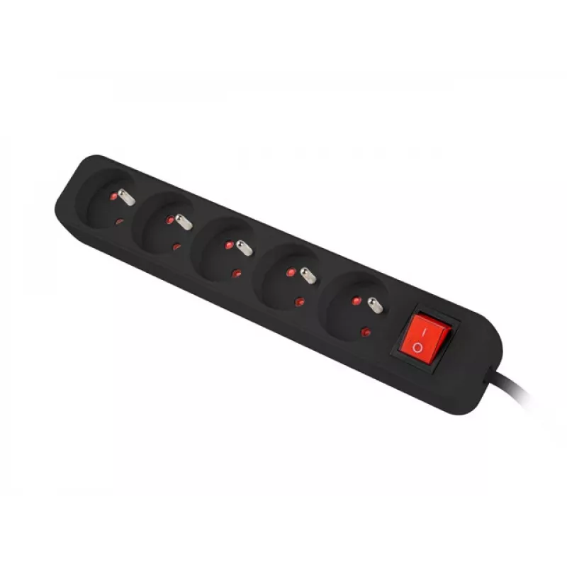 Lanberg PS1-05E-0300-BK jatkojohto, 5 pistorasiaa, 3 m, musta, kytkimellä