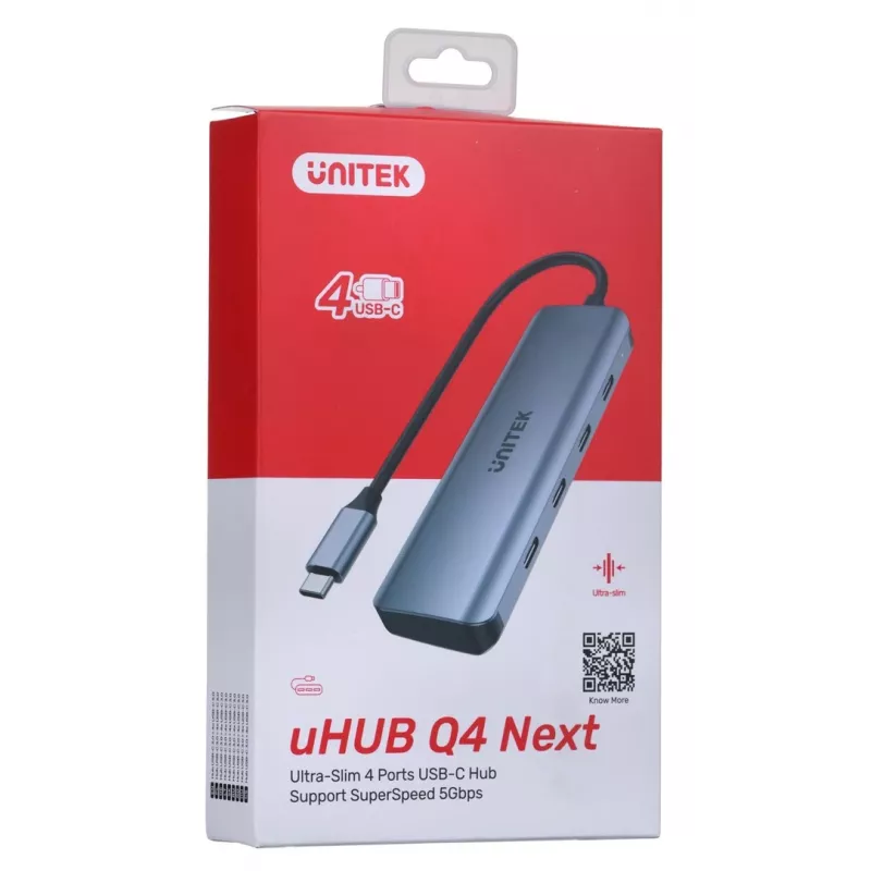 UNITEK uHUB Q4 USB-keskitin Type-C 5000 Mbit/s harmaa