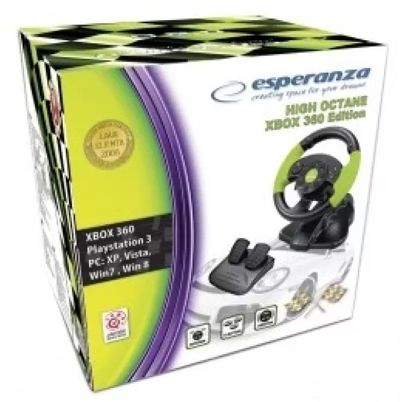 Esperanza EG104 High Octane ohjauspyörä poljinten kanssa, PC/PS3/Xbox 360, musta/vihreä