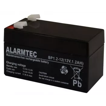 Suljettu VRLA AGM -akku Alarmtec EMU Electronic BP 1.2-12 — 12 V, 1,2 Ah, 43×59 mm, 570 g