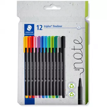 Fineliner Staedtler 334 C12 Superfine musta sininen vihreä harmaa vaaleansininen vaaleanvihreä oranssi pinkki punainen violetti keltainen 12 kpl