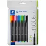 Fineliner Staedtler 334 C12 Superfine musta sininen vihreä harmaa vaaleansininen vaaleanvihreä oranssi pinkki punainen violetti keltainen 12 kpl