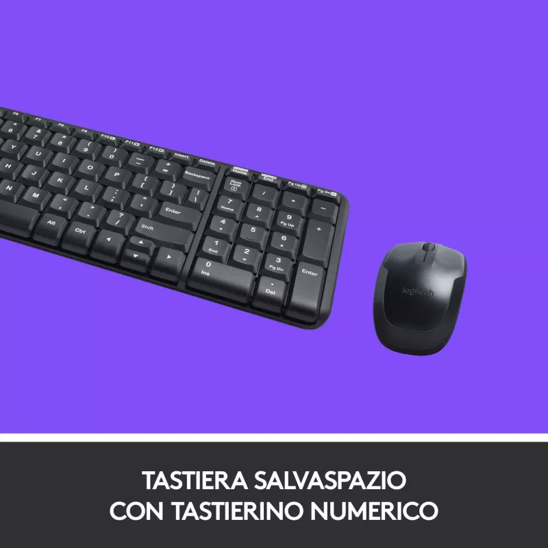 Logitech Wireless Combo MK220 - näppäimistö-hiirisarja - langaton - 2,4 GHz - italialainen - tummanharmaa (920-003721)