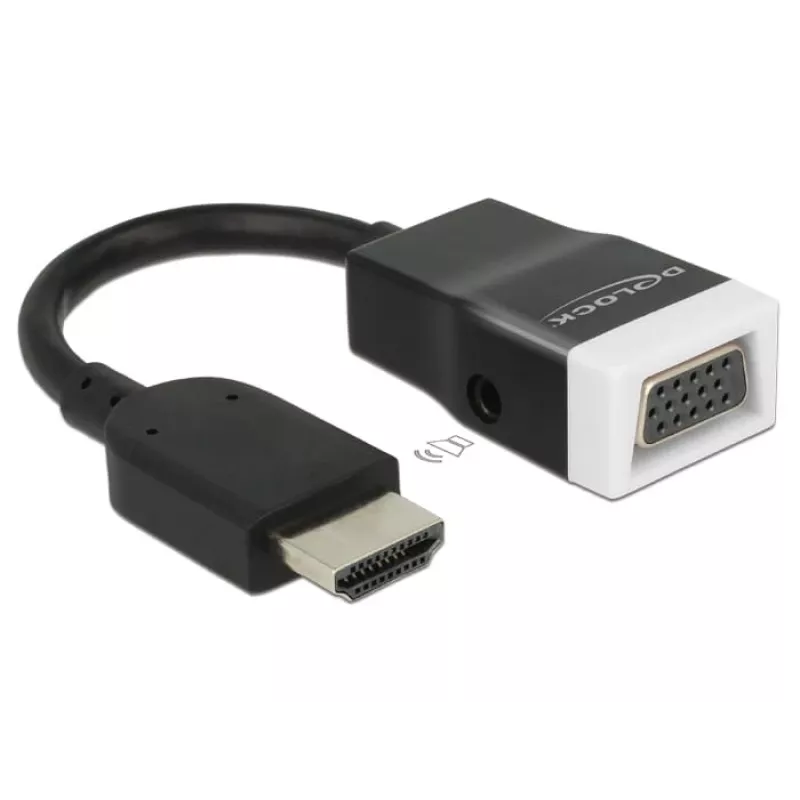 Delock 65587 HDMI-A-uros–VGA (D-Sub 15) -naaras -sovitin äänellä, musta/valkoinen