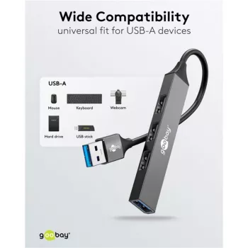 Goobay USB-keskitin 74456 Type-A 5000 Mbit/s vaaleanharmaa