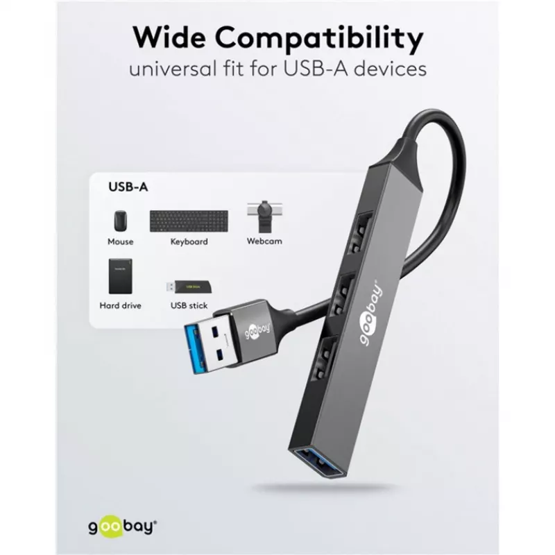 Goobay USB-keskitin 74456 Type-A 5000 Mbit/s vaaleanharmaa