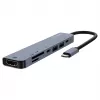 USB Type-C -keskitin SAVIO AK-82 HDMI:llä, MicroSD, USB 3.2 Gen1, PD-läpivienti, 4K@30Hz, 5000 Mbit/s, musta