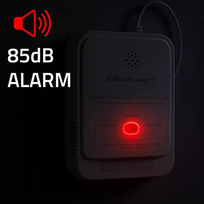 Kaasuvuotoanturi QOLTEC 52652 — propaani/butaani (LPG) ilmaisin, 85 dB hälytys, LED-näyttö