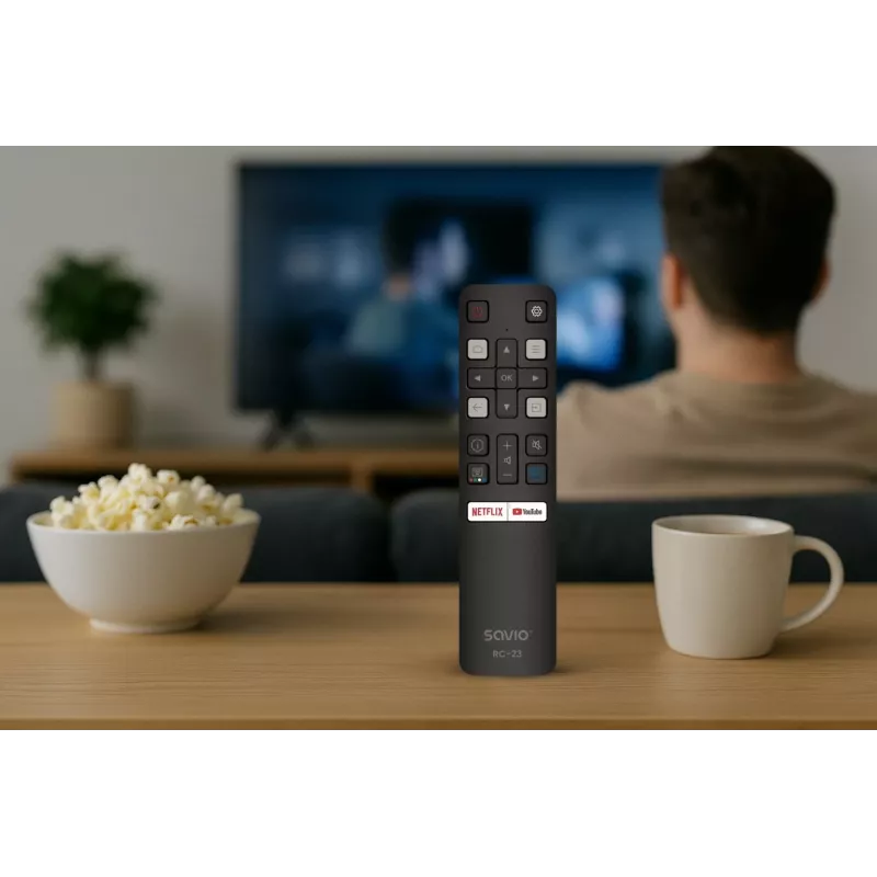 SAVIO RC-23 yleinen IR-kaukosäädin TCL-televisioille — 19 painiketta, 10 m kantama