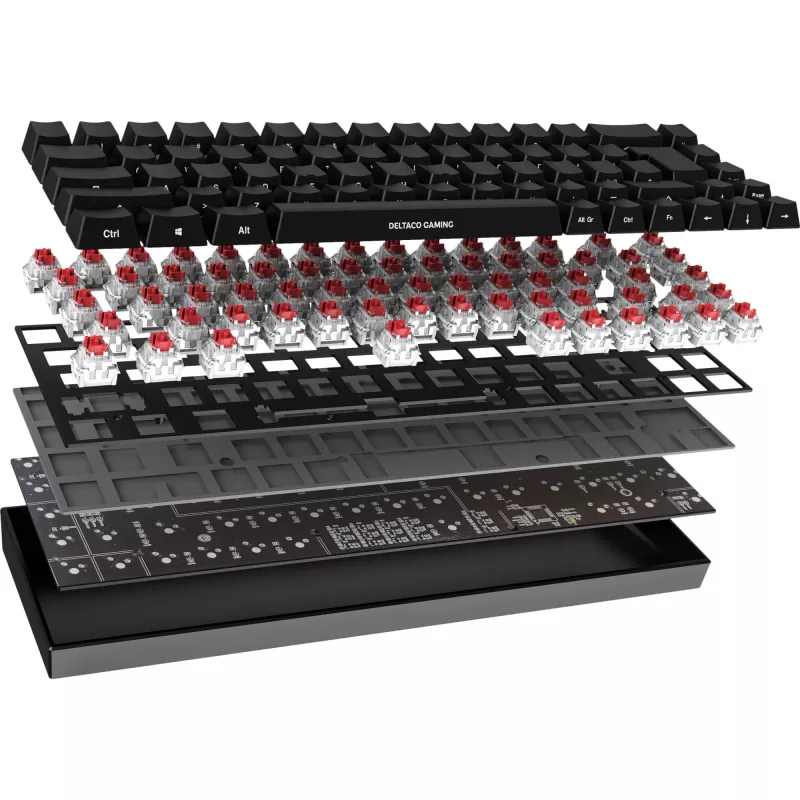 Deltaco GAM-100-DE - 65% - USB + Bluetooth - mekaaninen kytkin - QWERTZ - RGB-LED - musta