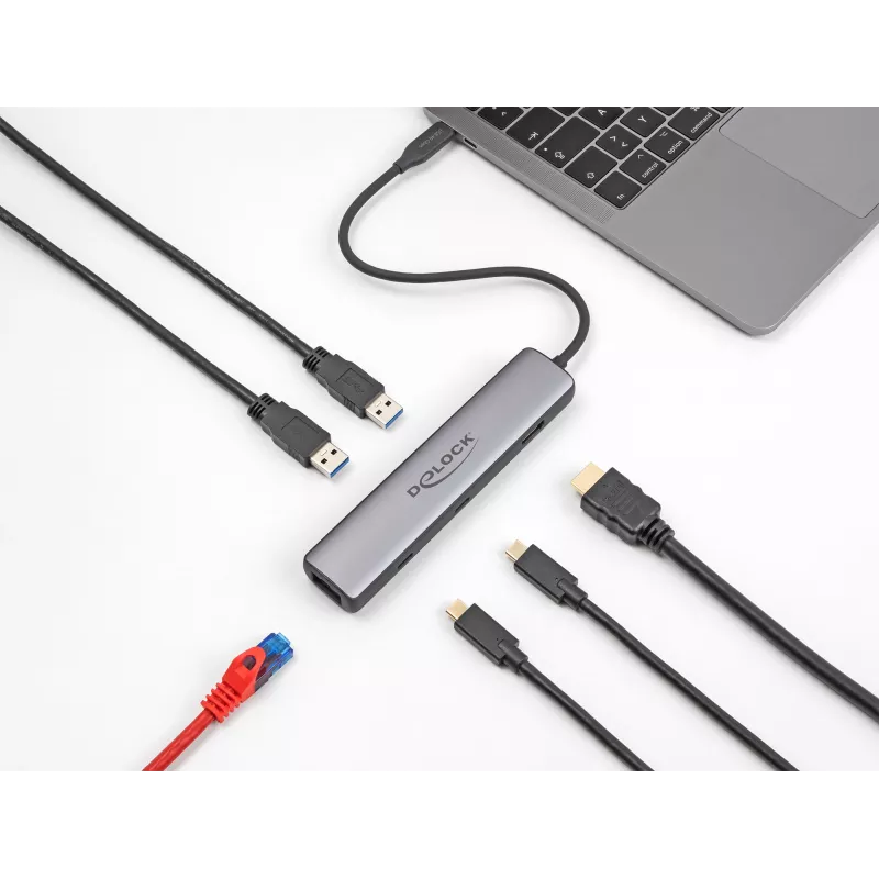 DeLOCK USB Type-C -telakointiasema 8K HDMI USB 10 Gbps 2,5 Gigabit LAN PD 100W