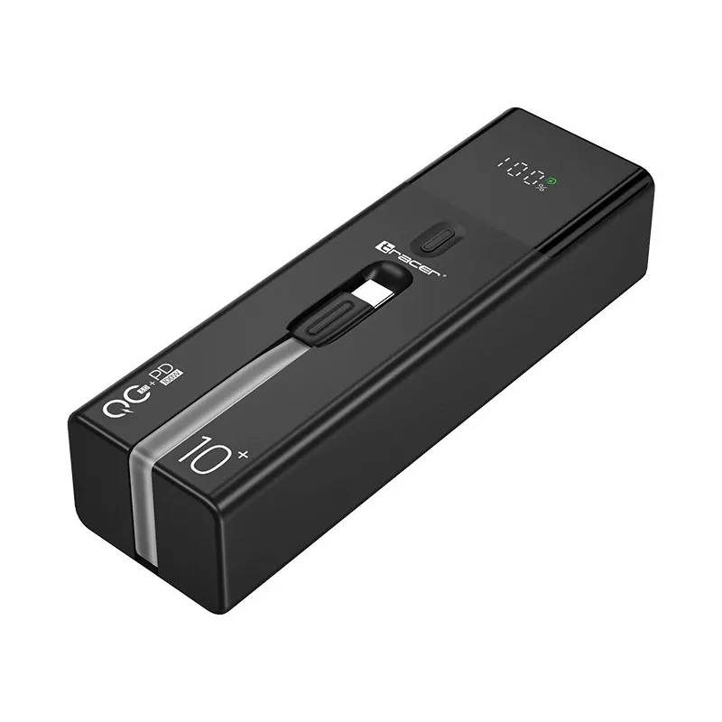 Kannettava varavirtalähde TRACER Quant 10000 mAh Li-Ion, PD & QC3.0, 3 liitäntää (2×USB-C, 1×USB-A), 100W, musta