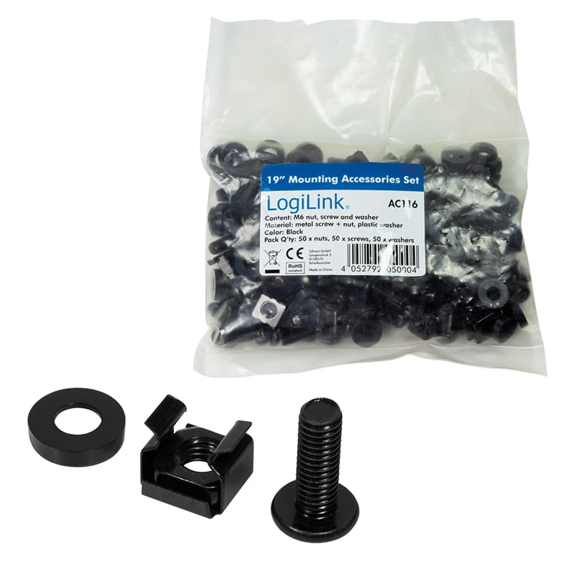 Ruuvipaketti LOGILINK AC116 — 50 mustaa ruuvia rack-tarvikkeisiin
